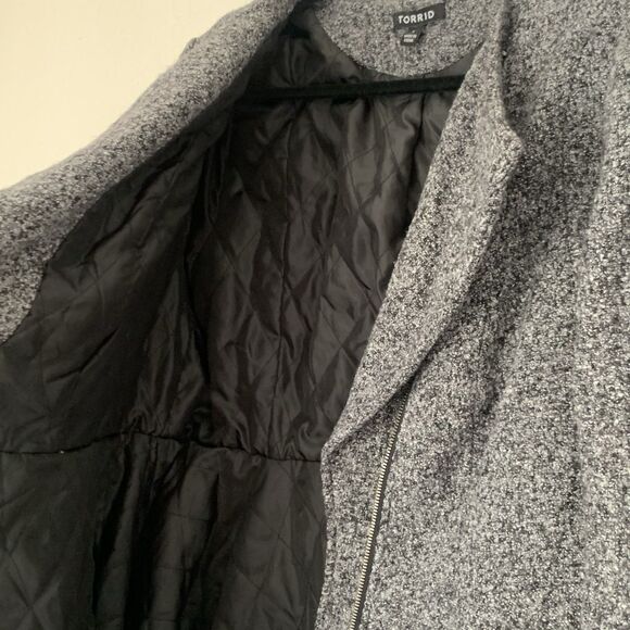 Torrid Fit & Flare Tweed Jacket Asymmetrical Zip Marled Gray Women Plus 1X Moto - Picture 6 of 10